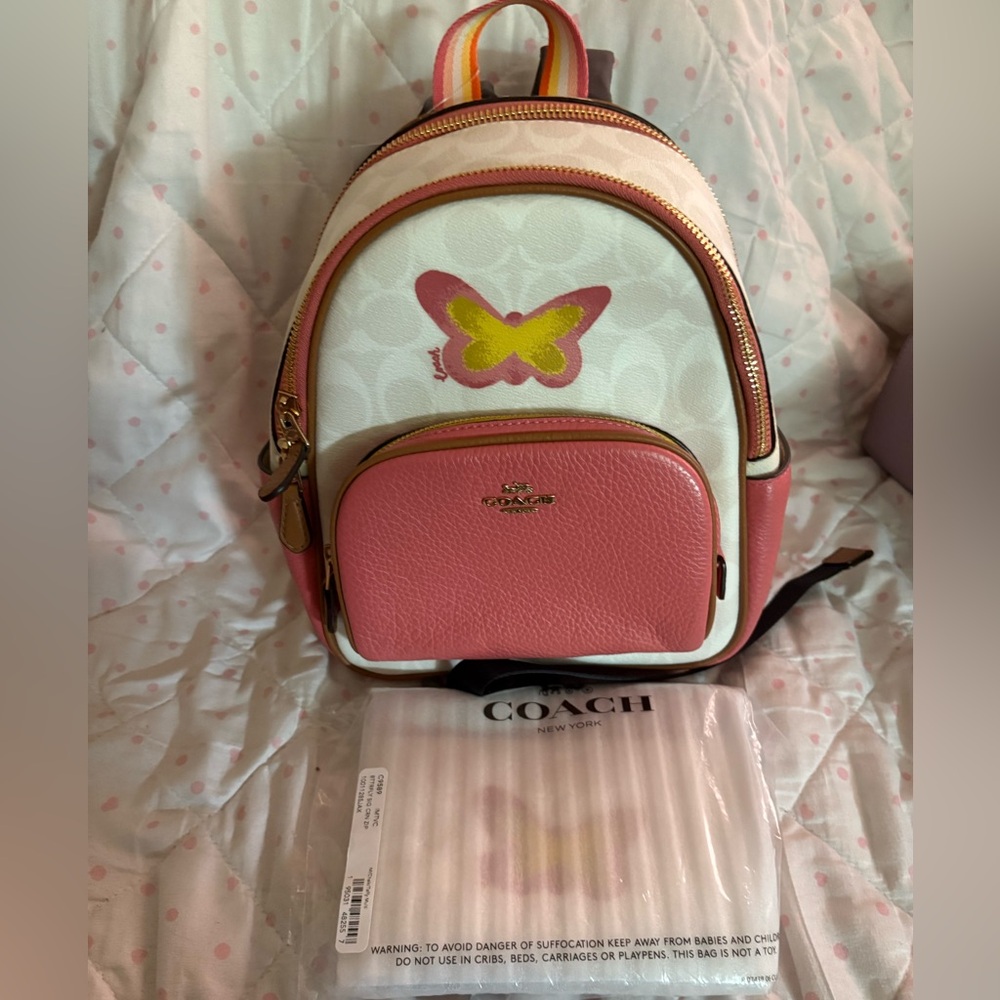 Coach Mini Court Backpack In Signature Canvas With Butterfly w/matching wristlet